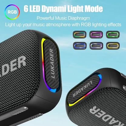 Portable Bluetooth Speaker Waterproof,Mini Shower Speaker,RGB Lights,IPX67 HD Sound Up to 24Hrs Playtime,True Wireless Stereo,Stocking Stuffers for Teens Women Men, White Elephant Gifts - Black