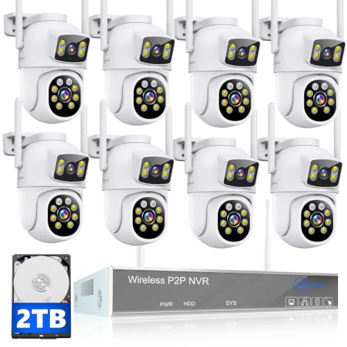 MOVOLS Wireless Security Camera System 5G/2.4G WiFi 8pcs 4MP+4MP Dual Lens Camera System,2K HD PTZ Dome Cameras System with Color Night Version, Motion Detection,2TB HDD, 16CH - style: 8 x Dual Cameras Kit 2TB 16CH White
