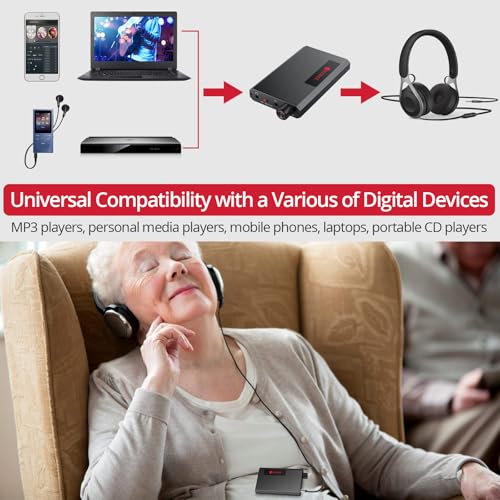 Neoteck Portable 3.5mm Headphone Amplifier with Bluetooth 5.0 Receiver | Two-Stage Gain Switch, 16-300 Ohm HiFi Earphone Amp, Aluminum Matte Surface