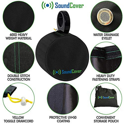 Black 600D Marine Wake Tower Speaker Covers – Large (H 14" × W 14" × D 12.8") – Weather-Resistant Covers for Marine & ATV Speakers - color: Black, size: LARGE