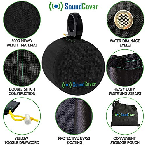 Black 600D Marine Wake Tower Speaker Covers – Small (H 7.9" × W 7.9" × D 8.3") – Weather-Resistant Covers for Marine & ATV Speakers - color: Black, size: SMALL