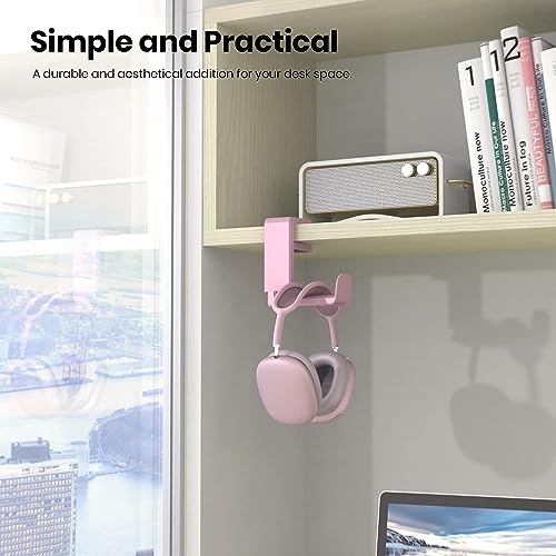 1pcs Headphone Stand Headset Hook Holder Hanger Mount with Adjustable Rotating Arm Clamp Desk Mount Universal Bag Headphone Hanger Hook Under Desk with 360 Degree Swivel&Cable Clip Organizer,Pink - color: Pink