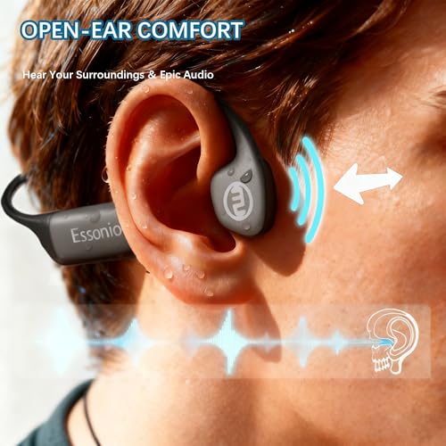 Bone Conduction Headphones IP68 Waterproof Swimming Headphones with Mic Bluetooth Open Ear Earbuds with MP3 Mode 32GB Memory Deep Bass Secure Fit for Running, Cycling and Fitness, Black - color: Black