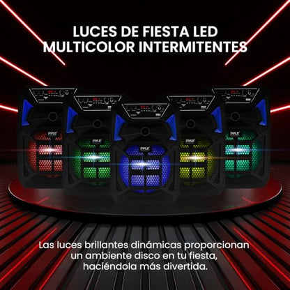 Pyle Portable Bluetooth PA Speaker System - 400W Outdoor Bluetooth Speaker Portable PA System w/Microphone in, Party Lights, MP3/USB SD Card Reader, FM Radio, Rolling Wheels - Mic, Remote - PPHP82SM