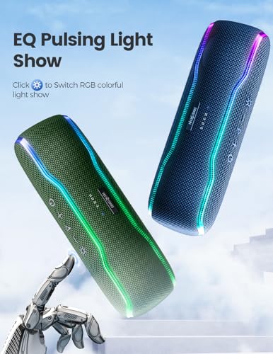 Bluetooth Speaker, IPX7 Waterproof, 50W Peak, 24H Playtime, Midnight Blue | Flashing lights, TWS pairing, deep bass, ideal for beach trips, outdoor parties, birthdays, graduations, and everyday use