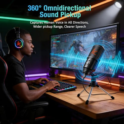 USB Microphone, Plug & Play PC Computer Podcast Condenser Cardioid Metal Mic Kit with Professional Sound Chipset for Recording, Gaming, Singing, YouTube