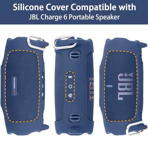 khanka Silicone Case for JBL Charge 6 Waterproof Speaker+Shoulder,Blue | EVA Hard Shell, Carabiner Clip Attachment, Travel-Ready Portable Storage, Impact Resistant Protection, Secure Custom Fit - color: Blue