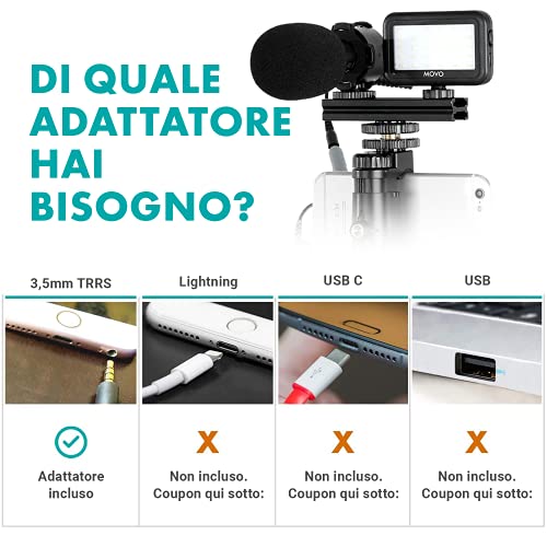 Movo V7+ YouTube Starter Kit - Vlogging Kit for iPhone with Tripod, Grip, Stereo Microphone, LED Light and Remote - Vlog Kit for iPhone 5, 5C, 5S, 6, 6S, 7, 8, X, XS or Samsung - iPhone Vlogging Kit
