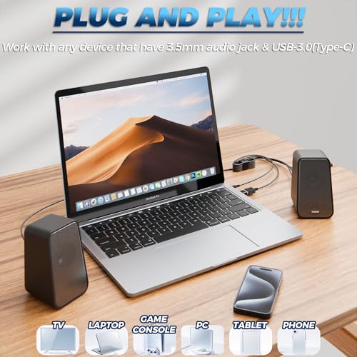 ROSON Computer Speaker, Compact Size Speaker with Headphone Jack, Enhanced Bass and Volume Control, Stereo 2.0 USB Powered 3.5mm Aux Multimedia Speakers for Laptop/Desktop/Tablets/Phone