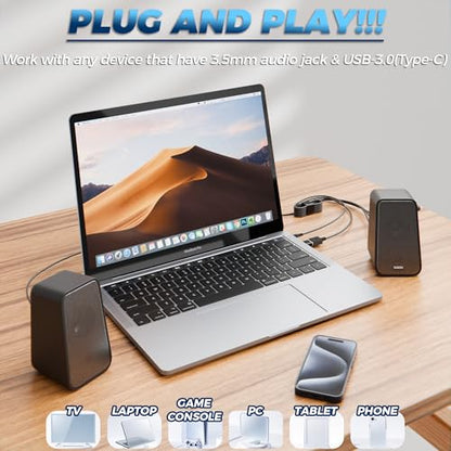 ROSON Computer Speaker, Compact Size Speaker with Headphone Jack, Enhanced Bass and Volume Control, Stereo 2.0 USB Powered 3.5mm Aux Multimedia Speakers for Laptop/Desktop/Tablets/Phone
