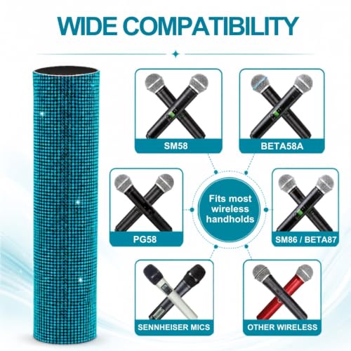 Lake Blue Crystal Wireless Mic Cover for Universal Handheld | Sparkly Fits Wireless SM58, Beta58, Senheiser G2/G3/G4 Series and More, Elegant Rhinestone Shine For Weddings And Ceremonies - color: Lake Blue