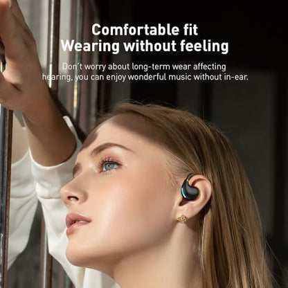 IHAO Air Conduction Wireless Bluetooth Headphones Cool Flash Light-Open-Ear Design Lightweight & Pain-Free Sweatproof Sport Headphones with Mic Earphone Ideal for Running Cycling and Sports-F806 Black - color: F806 Black