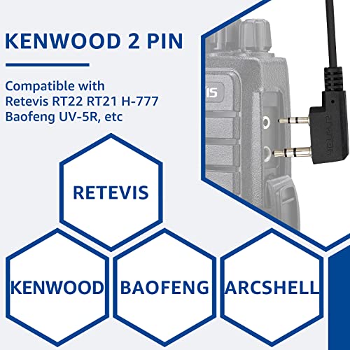 Retevis Swivel Walkie Talkie Earpiece with Mic, for RT22/RT68/RT21/H777 | Coil Tube, C-Shape Earhook, Compatible with Baofeng, Kenwood, Pxton 2 Way Radio, Two Way Radio Earpiece(10 Pack) - style: C-Shape Earhook and Coil Tube