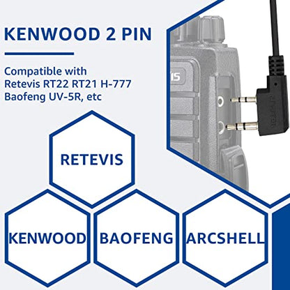 Retevis Swivel Walkie Talkie Earpiece with Mic, for RT22/RT68/RT21/H777 | Coil Tube, C-Shape Earhook, Compatible with Baofeng, Kenwood, Pxton 2 Way Radio, Two Way Radio Earpiece(10 Pack) - style: C-Shape Earhook and Coil Tube