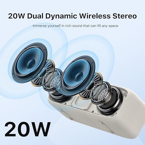 NOBIS 20W Bluetooth Speakers, IP68 Waterproof, Up to 24H Playtime | TWS Pairing, BT 6.0, EQ Mode, TF card & AUX input,Hands-Free Call with App Control for Outdoor, Travel, Home - color: White