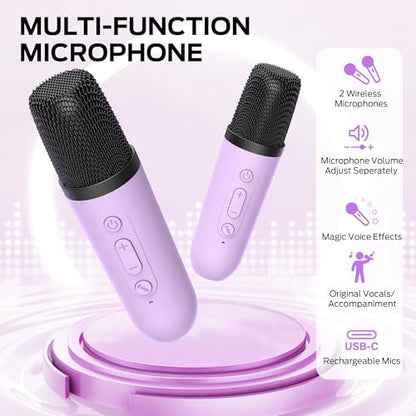 Monster Mini Karaoke Machine for Kids Adults, Portable Bluetooth Speakers with 2 Wireless Microphones and Lights, Christmas Birthday Gifts Toys for Girls Boys 4, 5, 6, 7, 8, 9, 10, 12+ Toddler