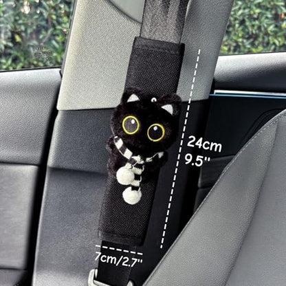 2 PCS Seat Belt Cover Pad, Cute Kawaii Animal Cat Soft Seatbelt Covers for Women, Seatbelt Cushion, Black Car Seat Strap Pads for Summer Spring (Black) - color: Black