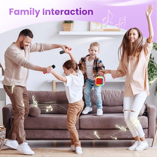 Mini Karaoke Machine, Portable Bluetooth Speaker & 2 Wireless Microphones | Karaoke Player Karaoke Microphone For Family Home Party Outdoor With HI-FI Sound | 5 Magic Sound | PA System | USB | TF | AUX - color: Red