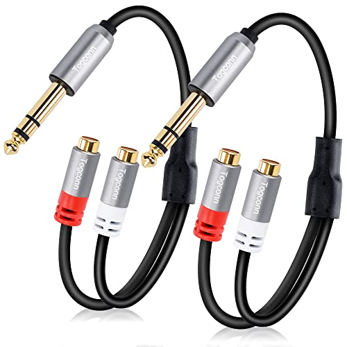 6.35mm to Dual RCA Y-Adapter Splitter Cable 0.6 Feet, 6.35mm 1/4 Inch TRS Stereo Male to 2RCA Female Y Splitter Audio Cord Converter Connector for Amplifier, Guitar, Piano, Speaker-2 Pack - size: 2 Pack, style: 6.35(male) to 2RCA(female)