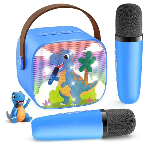 YLL Karaoke Machine for Kids, Portable Mini Speaker with 2 Wireless Microphones, Kids Toy Gifts for Boys Ages 3, 4, 5, 6, 7, 8, 9, 10+ Years Old, 4-12th Birthday Singing Home Family Party - color: Navy Blue-Dinosaur