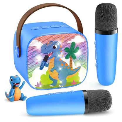 YLL Karaoke Machine for Kids, Portable Mini Speaker with 2 Wireless Microphones, Kids Toy Gifts for Boys Ages 3, 4, 5, 6, 7, 8, 9, 10+ Years Old, 4-12th Birthday Singing Home Family Party - color: Navy Blue-Dinosaur