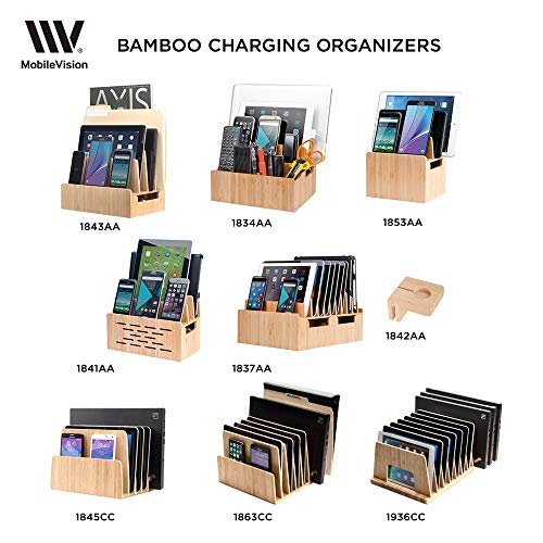 MobileVision Bamboo 10-Port Charging Station & Compatible Adapter for Apple Watch Combo for use with Watch, Smartphones & Tablets - color: Stand + Apple Watch Adapter