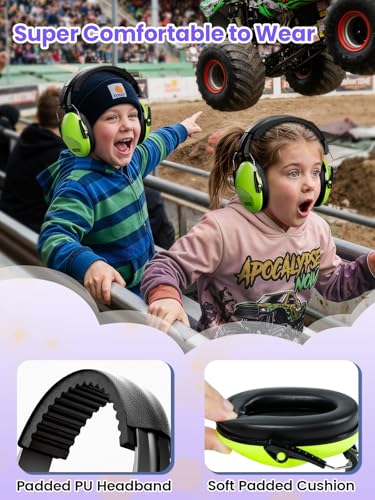 Dr.meter Kids Ear Protection Ear Muffs, Noise Cancelling Headphones EM100 | 27.4SNR Noise Reduction Earmuffs for Toddler Kids Autism Sensory Monster Jam Fireworks Concerts Air Show Audlts Mowing - color: Green+green