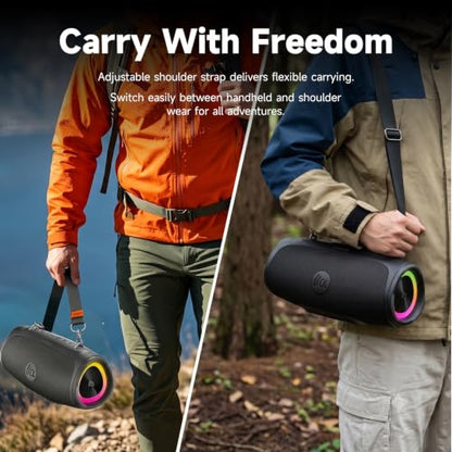 TAZATA Bluetooth Speaker Wireless, 90W Peak Loud Boombox Outdoor Speakers | IPX7 Waterproof, Bass Boost, BT5.3, Broadcast Pairing, 95dB Large Subwoofer, 20H/3.5mm AUX, Portable Speaker for Party, Beach - color: Black