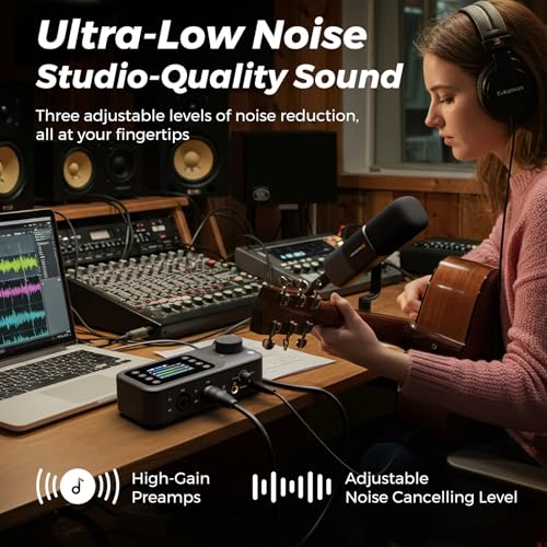 NearStream AMIX40U 10-Channel USB Audio Interface and Audio Mixer for PC | Dual XLR/6.35mm Inputs with 48V Phantom Power, Bluetooth 5.3, a 2-inch LCD for Podcast Recording and Live Streaming