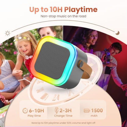 Mini Karaoke Machine, Portable Bluetooth Speaker & 2 Wireless Microphones | Karaoke Player Karaoke Microphone For Family Home Party Outdoor With HI-FI Sound | 5 Magic Sound | PA System | USB | TF | AUX - color: Grey