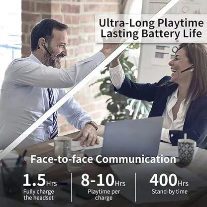 Business Wireless Headset with Mic for Work IPX7 Waterproof • 50H Battery (8H+Case) Bluetooth 5.3 Earpiece • PC-Ready for Driving & Office - size: T525