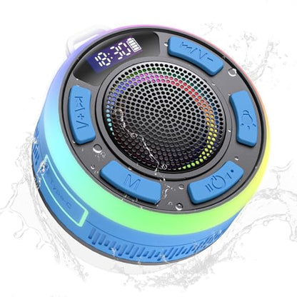 Waterproof Shower Speaker, Bluetooth 5.3 Bathroom Speaker with HD Sound & Strong Suction Cup, Bluetooth Speaker Built-in Mic for Calls, 1100mAh Portable Wireless Speaker for Pool, Beach, Boat, Blue - color: Sea Blue