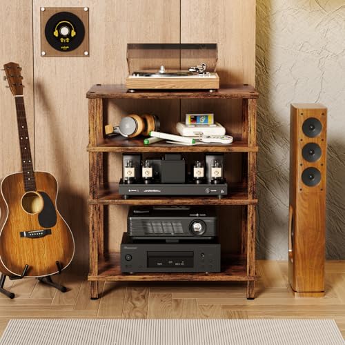 LELELINKY 4-Tier AV Media Player Stand Set of 2, Brown Stereo Cabinet, Wooden TV Stand,Game Console Shelf, Multifunctional Entertainment Center, Suitable for Home, Conference Room, Game Studio - color: Brown, size: 4 Tier