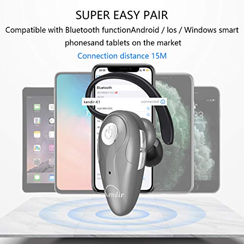 Kendir Bluetooth Headset, V5.0 Ultralight Wireless Headphone Cell Phone Earpiece with Mic Headsetcase, Volume Control, Handsfree Earbud for iPhone, Android,Samsung Smartphone - color: Silver