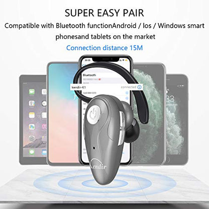 Kendir Bluetooth Headset, V5.0 Ultralight Wireless Headphone Cell Phone Earpiece with Mic Headsetcase, Volume Control, Handsfree Earbud for iPhone, Android,Samsung Smartphone - color: Silver