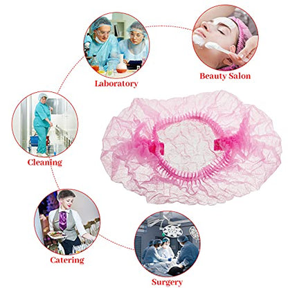 100 Pcs Disposable Nonwoven Bouffant Caps 21 Inch Hair Net Elastic Cap Hair Cover Hats for Beauty Salon Hospital Spa Catering Dust-free Workspace(Pink) - color: Pink