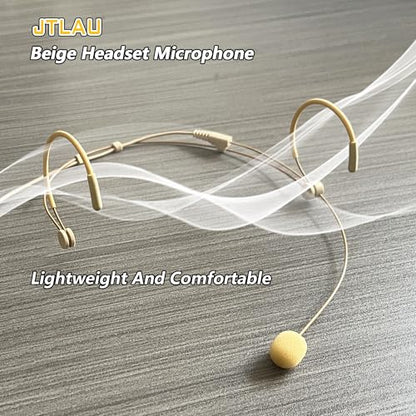 Headworn/Headset Microphone Wired, Dual Over-Ear Headset Mic, Condenser Headset Mic Compatible with Shure Microphone Wireless Systems, Ideal for Lectures, Actors, Theater - Beige - size: Mini 4 Pin XLR (TA4F) Plug