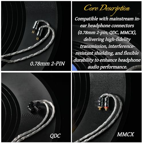 IEM Cable with MMCX & 2-Pin, 24-Core Silver-Plated, 0.78mm, 4.1ft (1.25m), 4.4mm/3.5mm Connectors for in-Ear Monitors - size: 4.4mm-MMCX