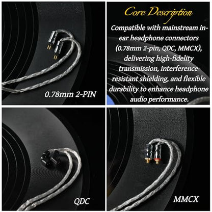 2 Pin IEM Upgrade Cable, 0.78mm Connector, 24-Core Silver-Plated, 4.1ft (1.25m), 4.4mm to 2-Pin/MMCX/QDC for in-Ear Monitors - size: 3.5mm-2PIN