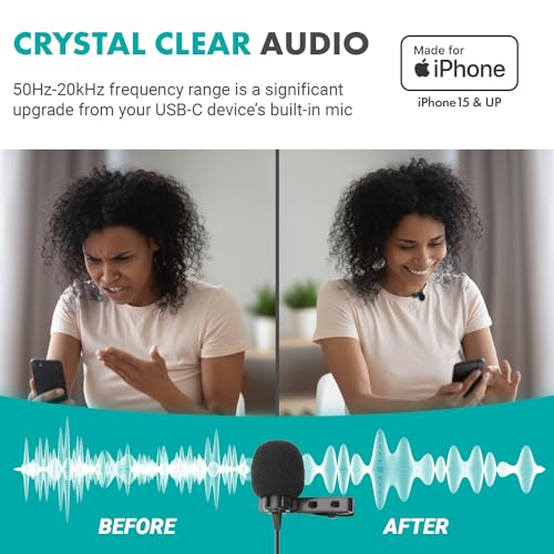 Movo uLav-IP USB-C Wired Omnidirectional Lavalier Clip On Microphone for iPhone 15, Lapel Microphone for YouTube, Vlogging, Interviews - style: Single Lav with 6-foot Cord