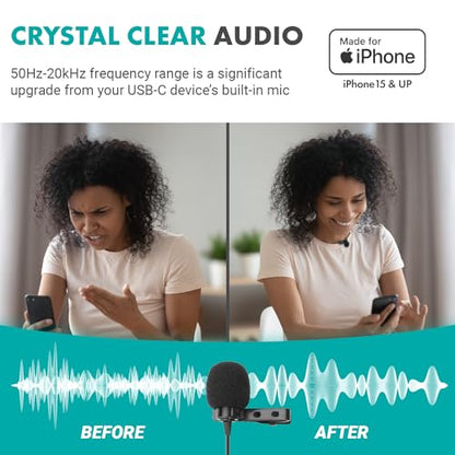 Movo uLav-IP USB-C Wired Omnidirectional Lavalier Clip On Microphone for iPhone 15, Lapel Microphone for YouTube, Vlogging, Interviews - style: Single Lav with 6-foot Cord