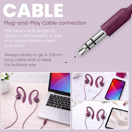 PHILIPS SHS3200PK Flexible Earhook Headphones, Pink - color: Pink, style: 3.5MM NO-MIC