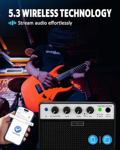 2 x 5W Mini Guitar Amp, Rechargeable, Clean/Drive, Black | Portable Guitar Amplifier for Beginners Practice with 1/8 Headphone Output - color: Black