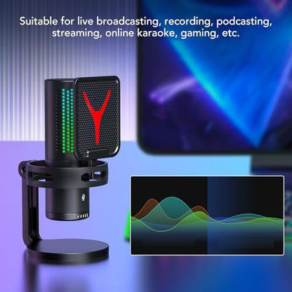 Gaming USB Microphone for PC, Condenser Mic with Quick Mute & Volume Control, RGB Indicator, Shock Mount, for Streaming Podcast Studio Recording
