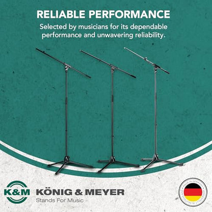 K&M Konig & Meyer 21060.500.55 Tripod Microphone Stand With Boom Arm | Easy Clutch Height Adjustment | Folding Leg Design | Zinc Die-Cast Base | Pro Grade for all Musicians | German Made | Black - color: Black