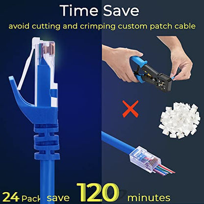 Rapink Patch Cables Cat6 0.5ft (24 Pack), Ethernet Patch Cable 10G, Cat 6 Patch Cable for Patch Panel to Switch, Flexiable Cat 6 Ethernet Cable with Gold Plated Blue - color: Blue, size: 0.5FT, style: 24 Pack