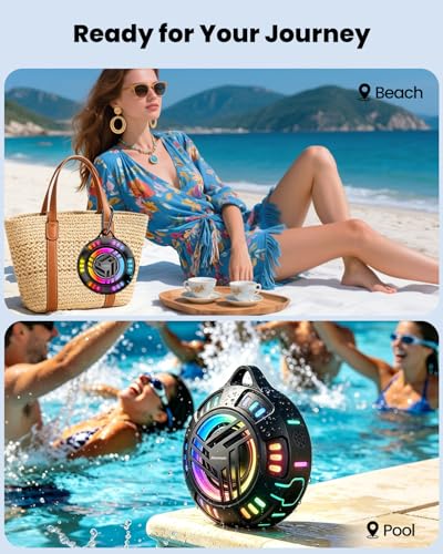 JTEMAN Shower Speaker Bluetooth Waterproof Portable,IPX7 Waterproof Outdoor Speaker with 7 LED Light Modes, Suction Cup & Carabiner, Floating Wireless Speaker for Pool, Beach, Kayak,Unisex Gifts