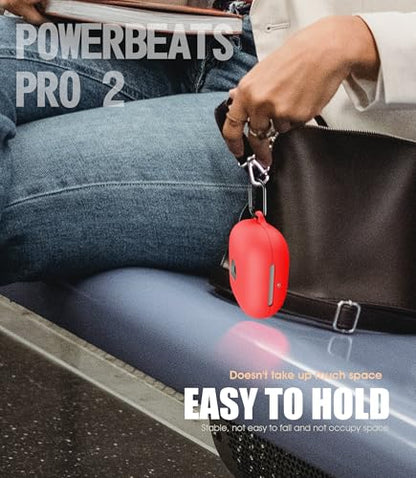 Cover for Beats Powerbeats Pro 2 Case (Red) | with Cleaning Kit and Carabiner, Soft Silicone Shockproof Protective Case Cover for Powerbeats Pro 2 - color: Red