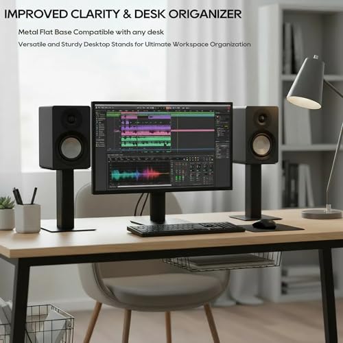 Tlingt Desktop Speaker Stands Pair, 6"x6.7" Metal Tray, 8" Tall | Heavy-duty Metal Tray, Perfects for 3"- 4" Monitors & Bookshelf Speakers, Sturdy Base, Compact Size for Home/Studio - size: 8" Tall