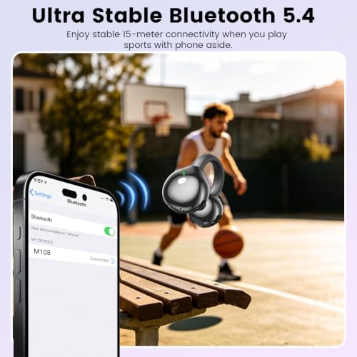 Open Ear Clip Headphones, Wireless Earbuds Bluetooth 5.4 The Over Ear Buds Earphones Built-in Mic with Ear Hooks, 36H Playtime,for iOS and Android (Black) - color: black
